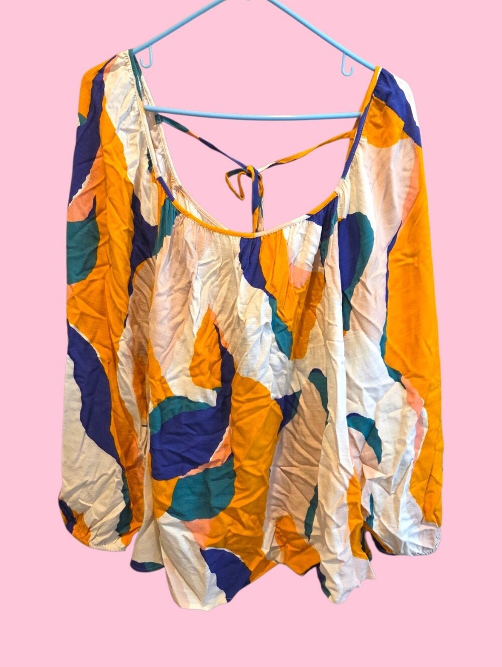 Women’s Multicolor Abstract Print Peasant Top